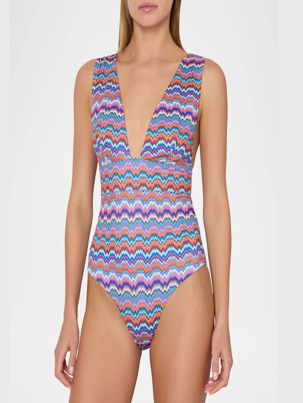 MILLY, Cabana Ana Barcelona Metallic Chevron One-Piece Swimsuit, Size Large